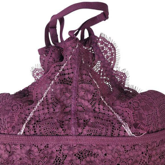 Victoria's Secret PINK High-Neck Bralette Purple Medium Lace Adj Scalloped Edges - Picture 10 of 10